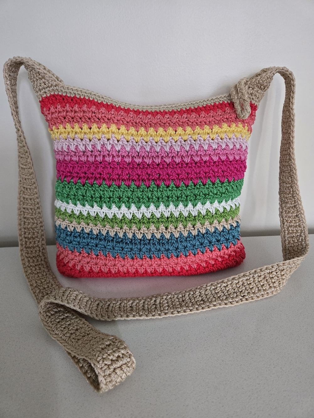 The Sak Crochet Crossbody Shoulder Bag Rainbow Stripe Boho Summer Purse Handmade